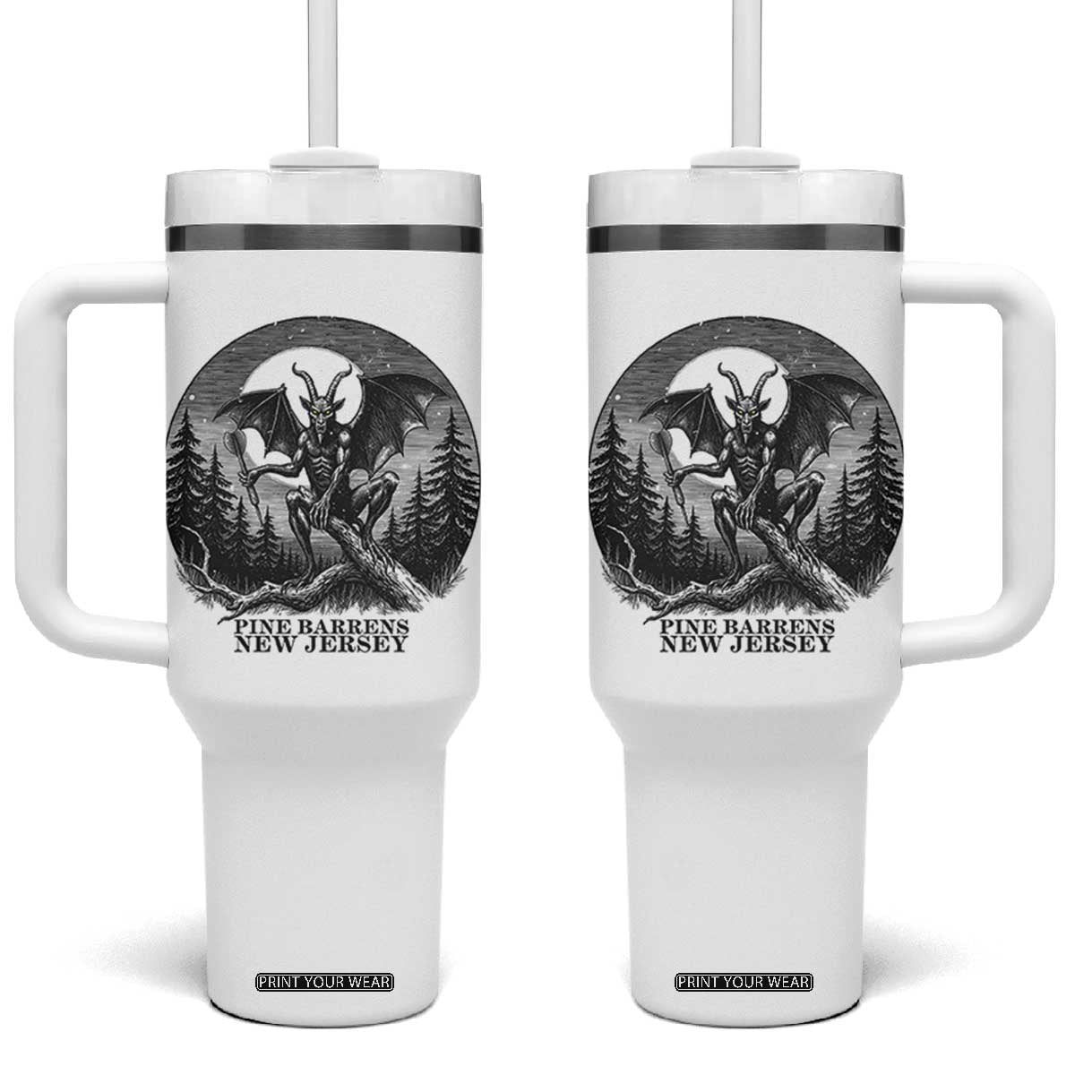 Jersey Devil Playing Dart Tumbler With Handle Gothic Horror Gift Pine Barrens New Jersey TS12 One Size: 40 oz White Print Your Wear