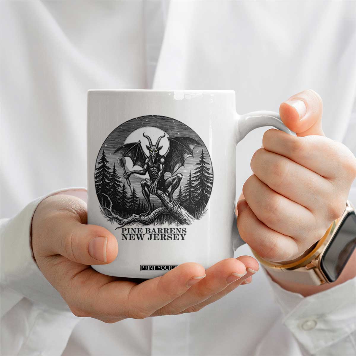 Jersey Devil Playing Dart Coffee Mug Gothic Horror Gift Pine Barrens New Jersey TS12 Print Your Wear