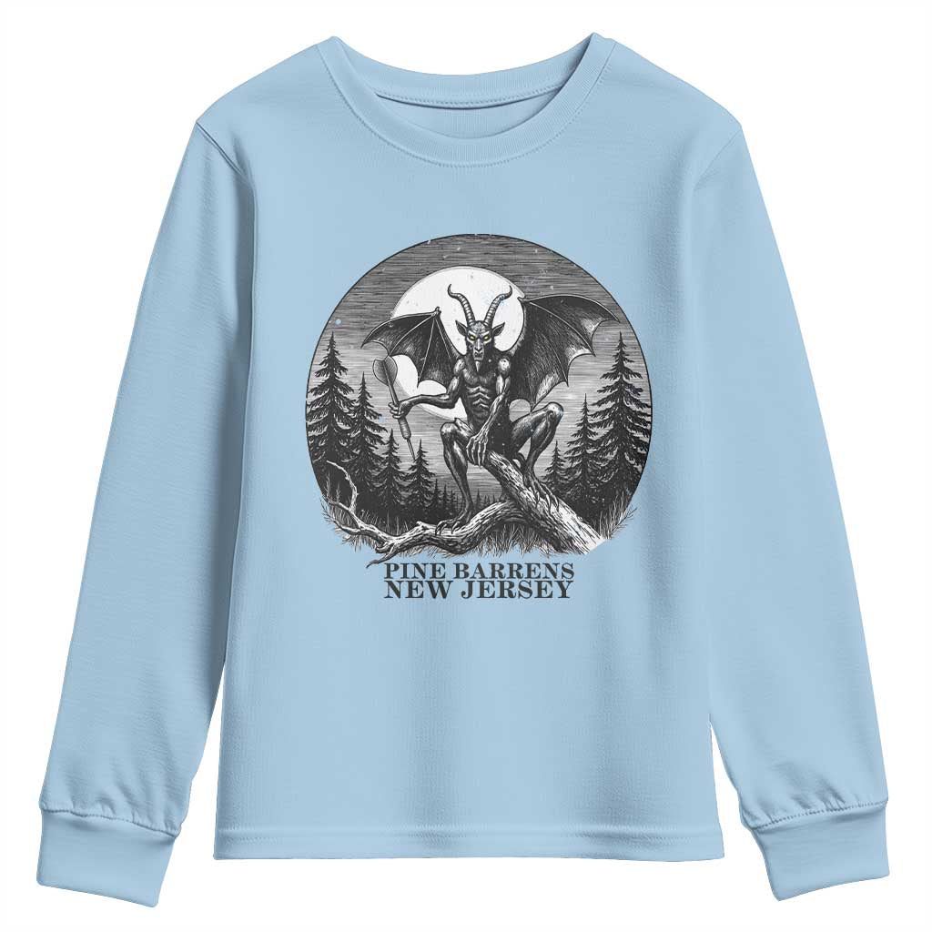 Jersey Devil Playing Dart Youth Sweatshirt Gothic Horror Gift Pine Barrens New Jersey TS12 Light Blue Print Your Wear