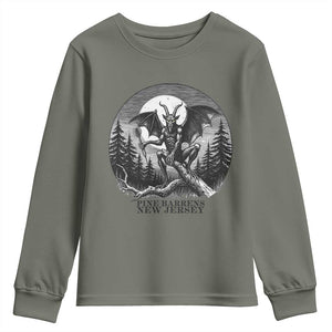 Jersey Devil Playing Dart Youth Sweatshirt Gothic Horror Gift Pine Barrens New Jersey TS12 Military Green Print Your Wear