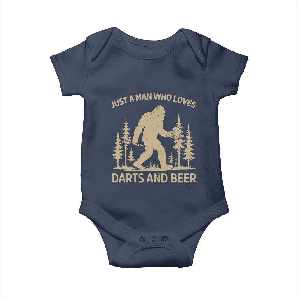 Funny Bigfoot Just A Man Who Loves Darts And Beer Gift Baby Onesie TS12 Navy Print Your Wear