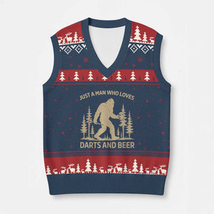 Funny Bigfoot Just A Man Who Loves Darts And Beer Gift V-Neck Knit Sweater Vest TS12 Navy Red Print Your Wear