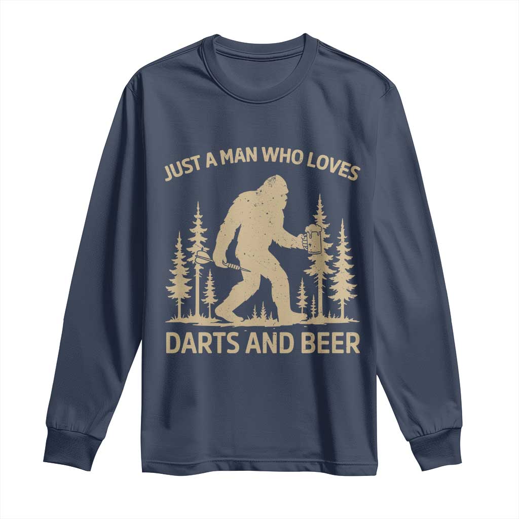 Funny Bigfoot Just A Man Who Loves Darts And Beer Gift Long Sleeve Shirt TS12 Navy Print Your Wear