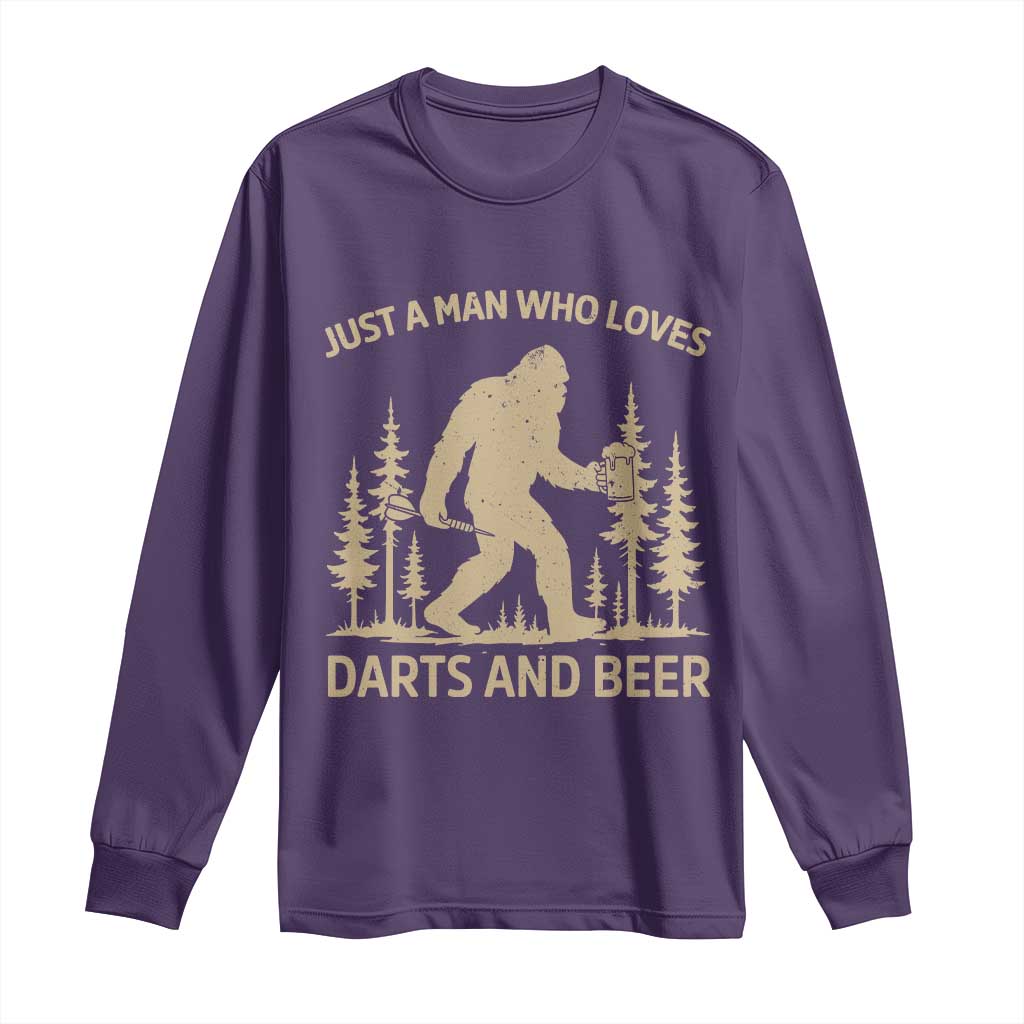 Funny Bigfoot Just A Man Who Loves Darts And Beer Gift Long Sleeve Shirt TS12 Purple Print Your Wear