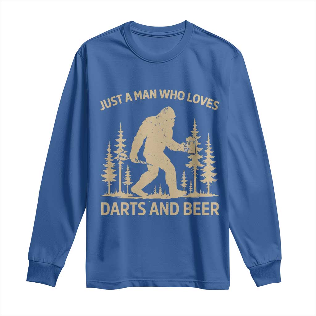Funny Bigfoot Just A Man Who Loves Darts And Beer Gift Long Sleeve Shirt TS12 Royal Blue Print Your Wear