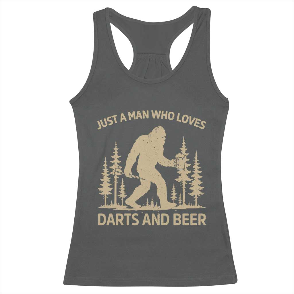 Funny Bigfoot Just A Man Who Loves Darts And Beer Gift Racerback Tank Top TS12 Dark Heather Print Your Wear