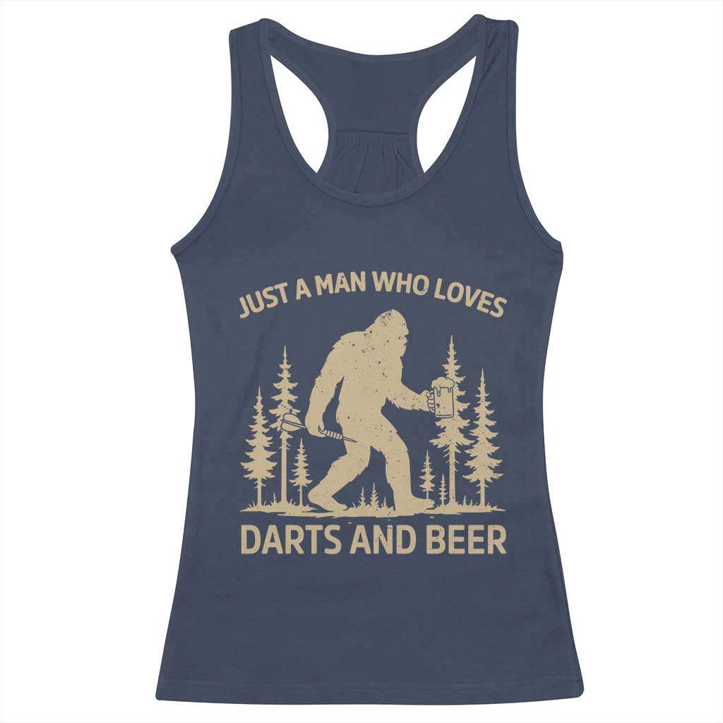Funny Bigfoot Just A Man Who Loves Darts And Beer Gift Racerback Tank Top TS12 Navy Print Your Wear