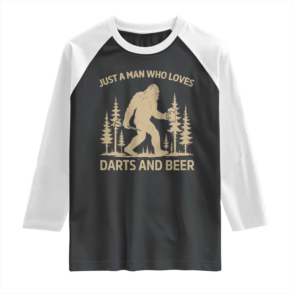 Funny Bigfoot Just A Man Who Loves Darts And Beer Gift Raglan Shirt TS12 Black White Print Your Wear