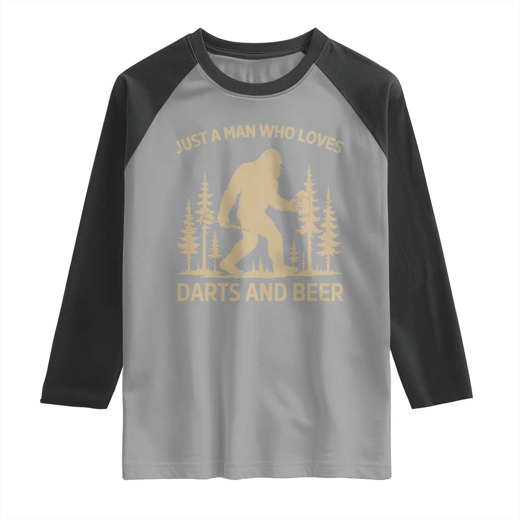 Funny Bigfoot Just A Man Who Loves Darts And Beer Gift Raglan Shirt TS12 Sport Gray Black Print Your Wear