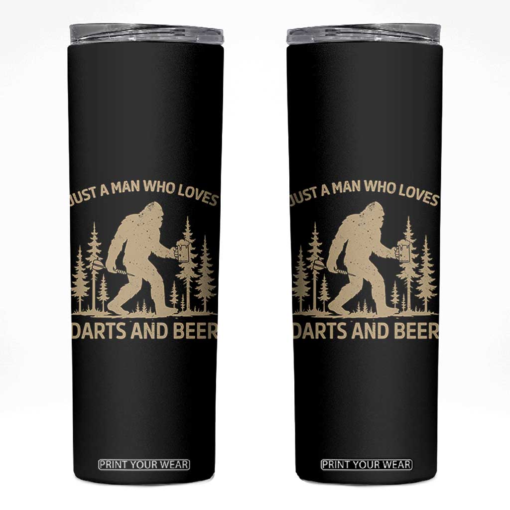 Funny Bigfoot Just A Man Who Loves Darts And Beer Gift Skinny Tumbler TS12 Black Print Your Wear