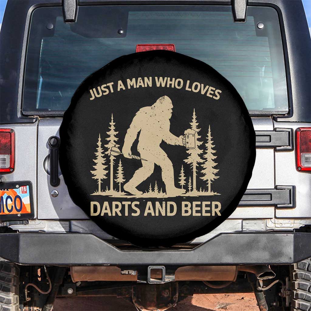 Funny Bigfoot Just A Man Who Loves Darts And Beer Gift Spare Tire Cover TS12 No hole Black Print Your Wear