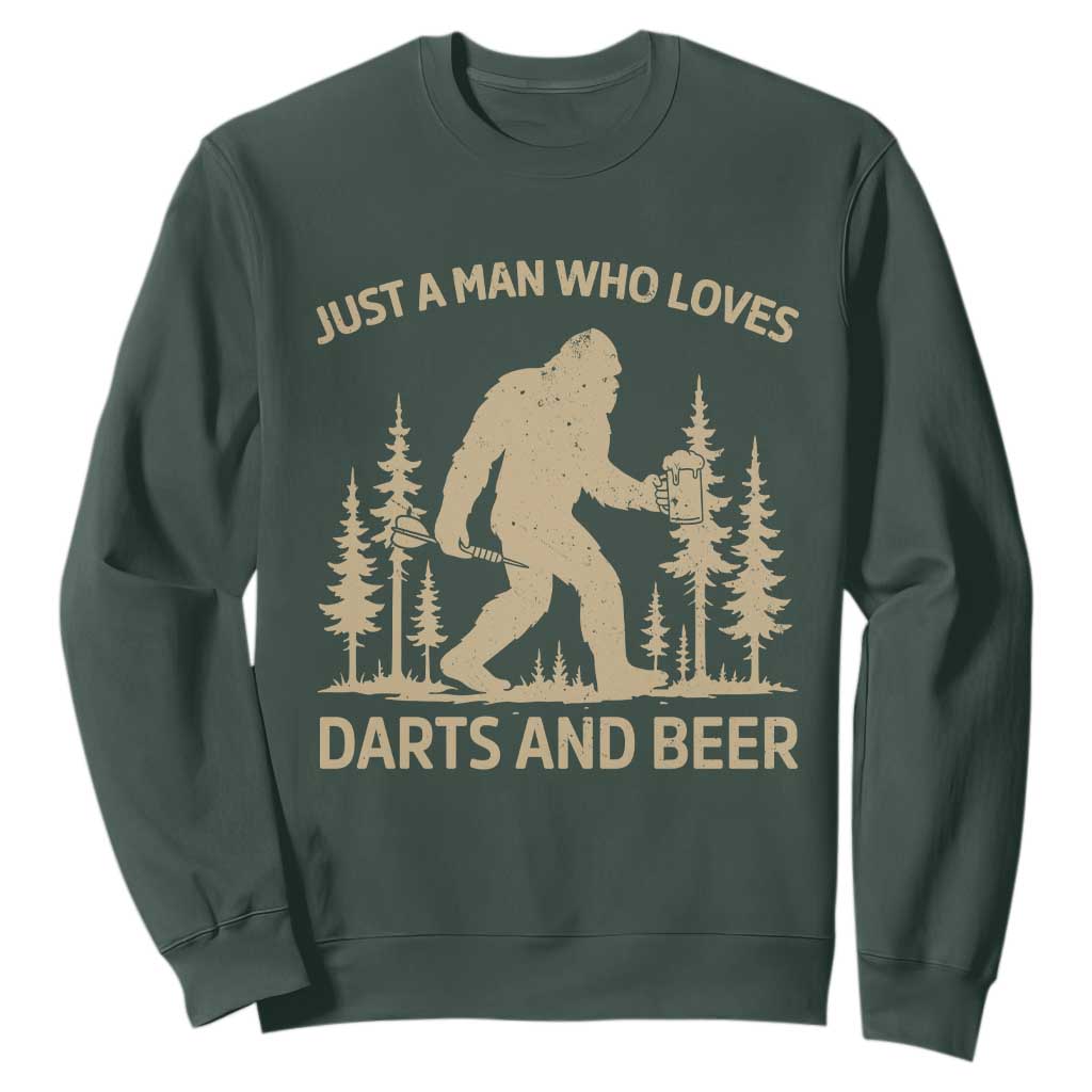 Funny Bigfoot Just A Man Who Loves Darts And Beer Gift Sweatshirt TS12 Dark Forest Green Print Your Wear
