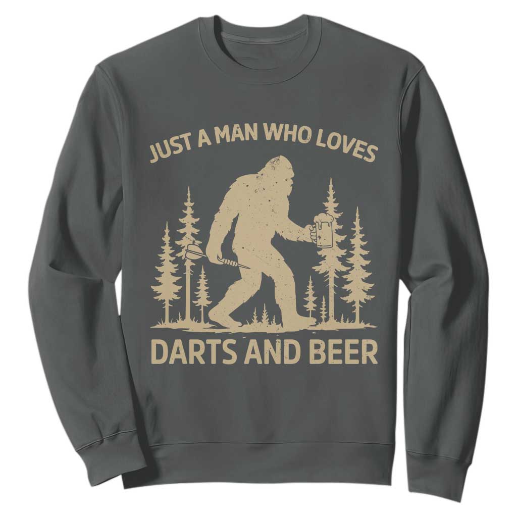 Funny Bigfoot Just A Man Who Loves Darts And Beer Gift Sweatshirt TS12 Dark Heather Print Your Wear