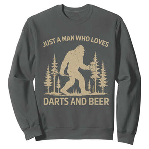 Funny Bigfoot Just A Man Who Loves Darts And Beer Gift Sweatshirt TS12 Dark Heather Print Your Wear