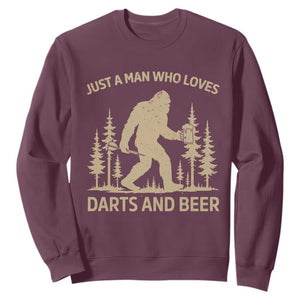 Funny Bigfoot Just A Man Who Loves Darts And Beer Gift Sweatshirt TS12 Maroon Print Your Wear