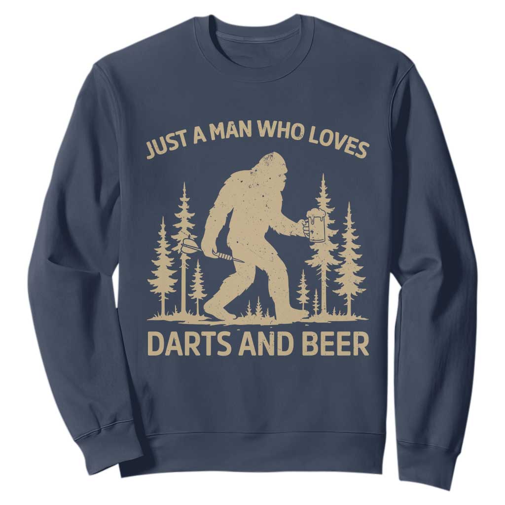 Funny Bigfoot Just A Man Who Loves Darts And Beer Gift Sweatshirt TS12 Navy Print Your Wear