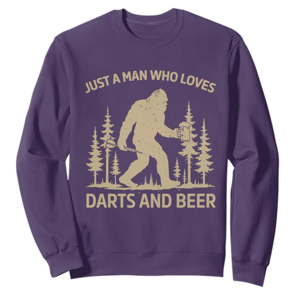 Funny Bigfoot Just A Man Who Loves Darts And Beer Gift Sweatshirt TS12 Purple Print Your Wear