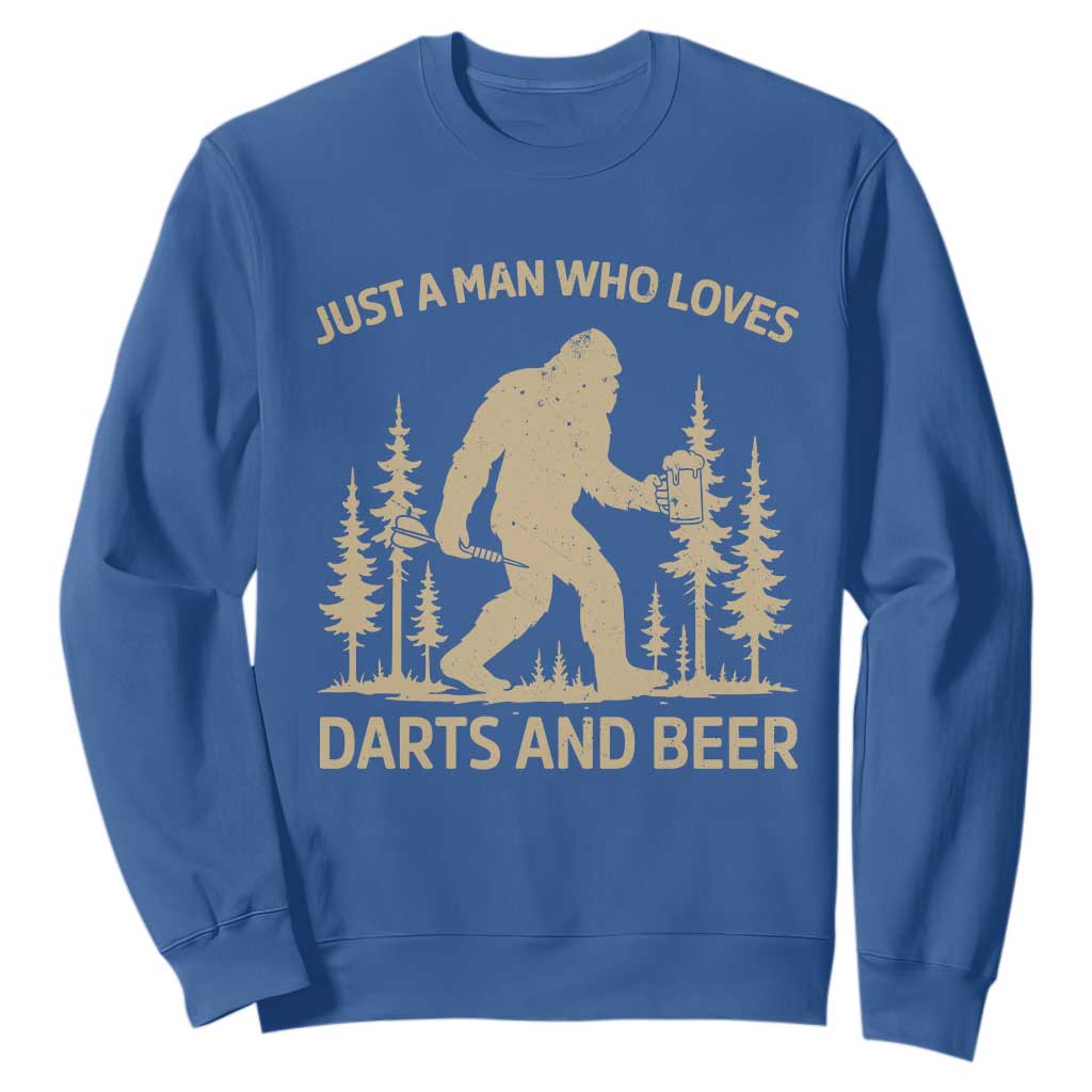 Funny Bigfoot Just A Man Who Loves Darts And Beer Gift Sweatshirt TS12 Royal Blue Print Your Wear