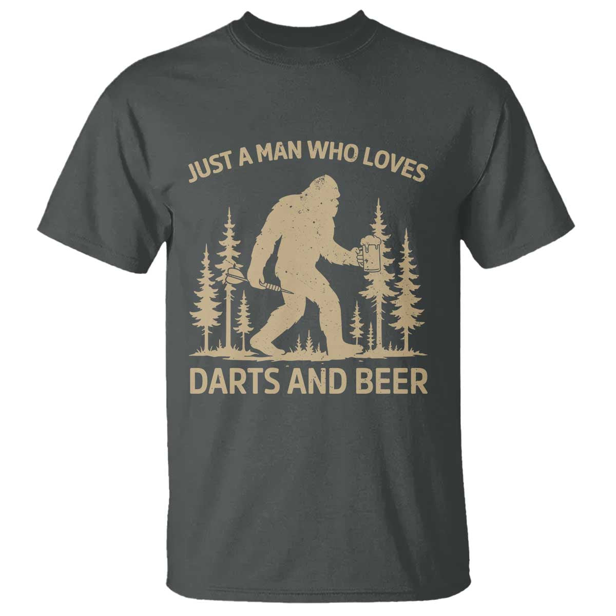 Funny Bigfoot Just A Man Who Loves Darts And Beer Gift T Shirt TS12 Dark Heather Print Your Wear