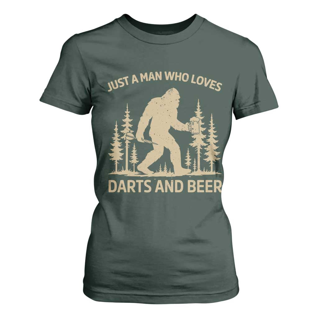 Funny Bigfoot Just A Man Who Loves Darts And Beer Gift T Shirt For Women TS12 Dark Forest Green Print Your Wear