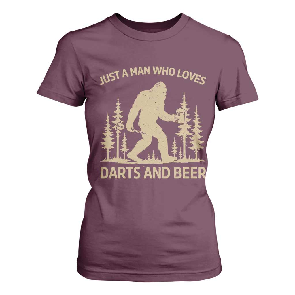 Funny Bigfoot Just A Man Who Loves Darts And Beer Gift T Shirt For Women TS12 Maroon Print Your Wear