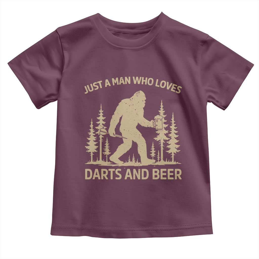 Funny Bigfoot Just A Man Who Loves Darts And Beer Gift Toddler T Shirt TS12 Maroon Print Your Wear