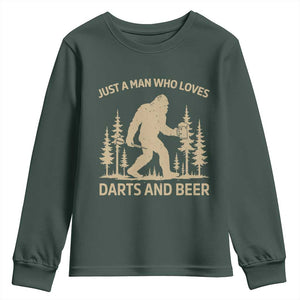 Funny Bigfoot Just A Man Who Loves Darts And Beer Gift Youth Sweatshirt TS12 Dark Forest Green Print Your Wear