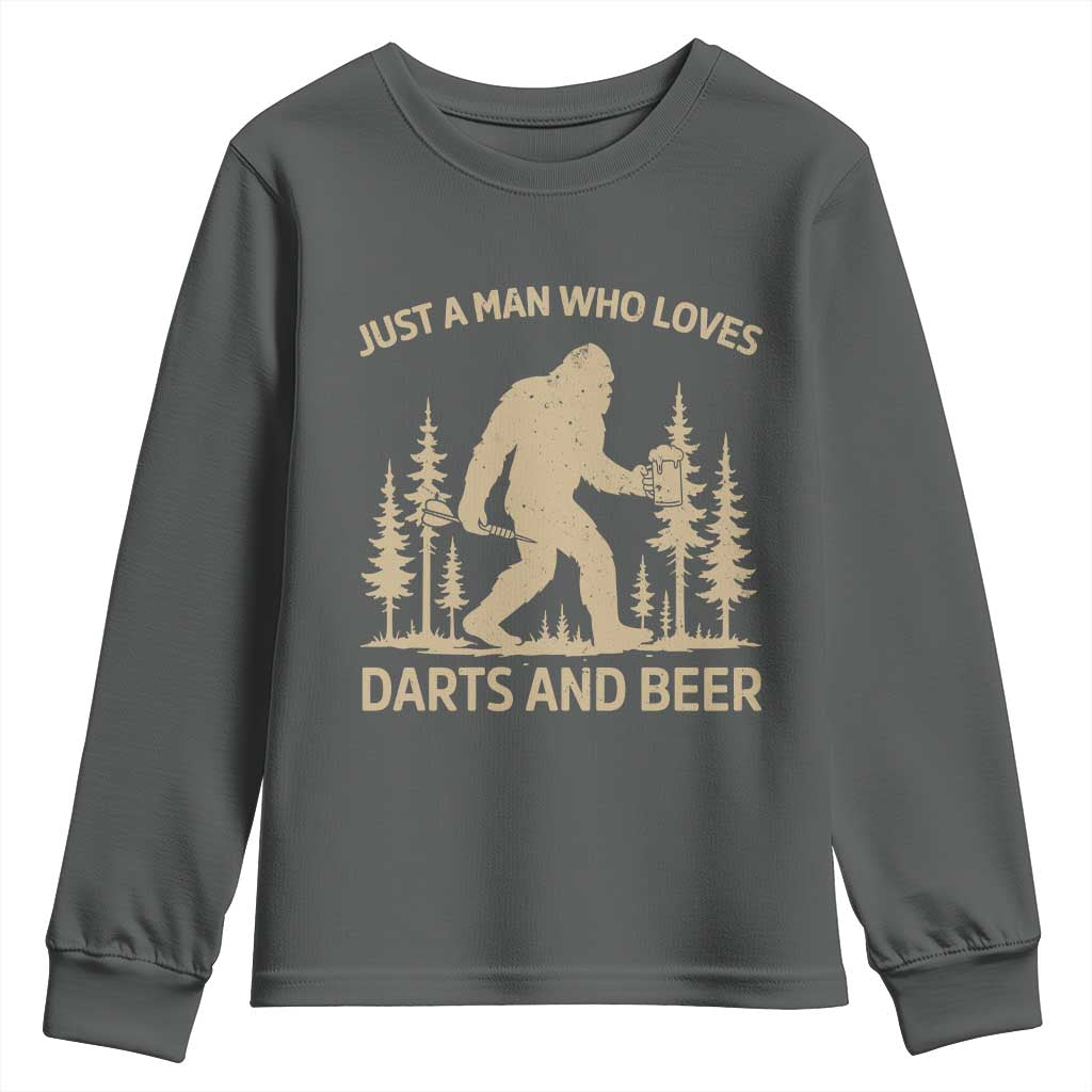 Funny Bigfoot Just A Man Who Loves Darts And Beer Gift Youth Sweatshirt TS12 Dark Heather Print Your Wear