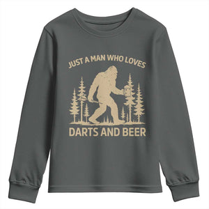 Funny Bigfoot Just A Man Who Loves Darts And Beer Gift Youth Sweatshirt TS12 Dark Heather Print Your Wear