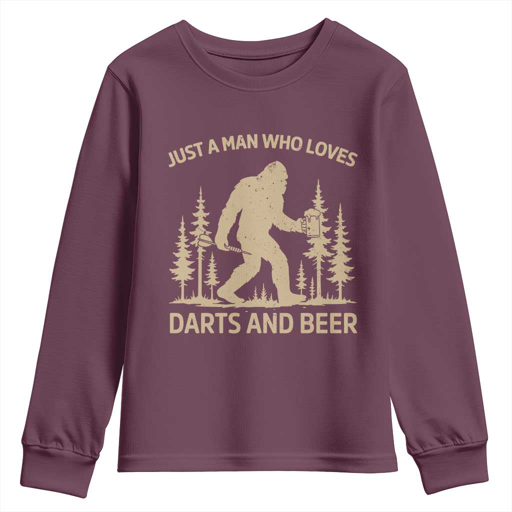 Funny Bigfoot Just A Man Who Loves Darts And Beer Gift Youth Sweatshirt TS12 Maroon Print Your Wear