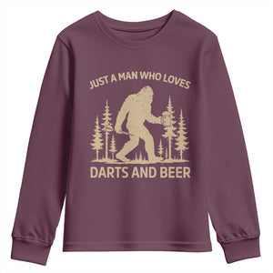 Funny Bigfoot Just A Man Who Loves Darts And Beer Gift Youth Sweatshirt TS12 Maroon Print Your Wear
