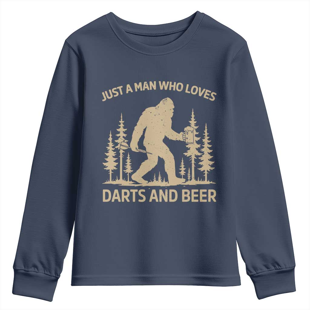 Funny Bigfoot Just A Man Who Loves Darts And Beer Gift Youth Sweatshirt TS12 Navy Print Your Wear