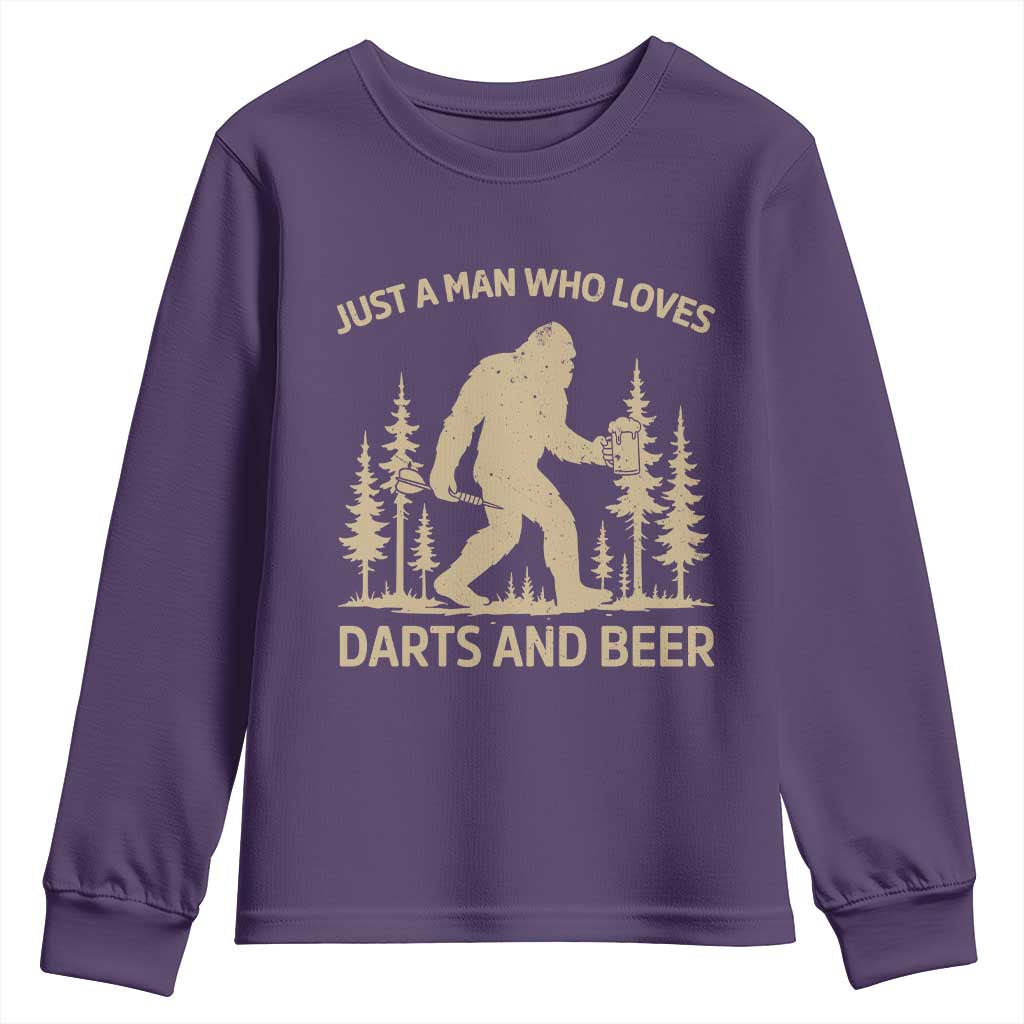 Funny Bigfoot Just A Man Who Loves Darts And Beer Gift Youth Sweatshirt TS12 Purple Print Your Wear