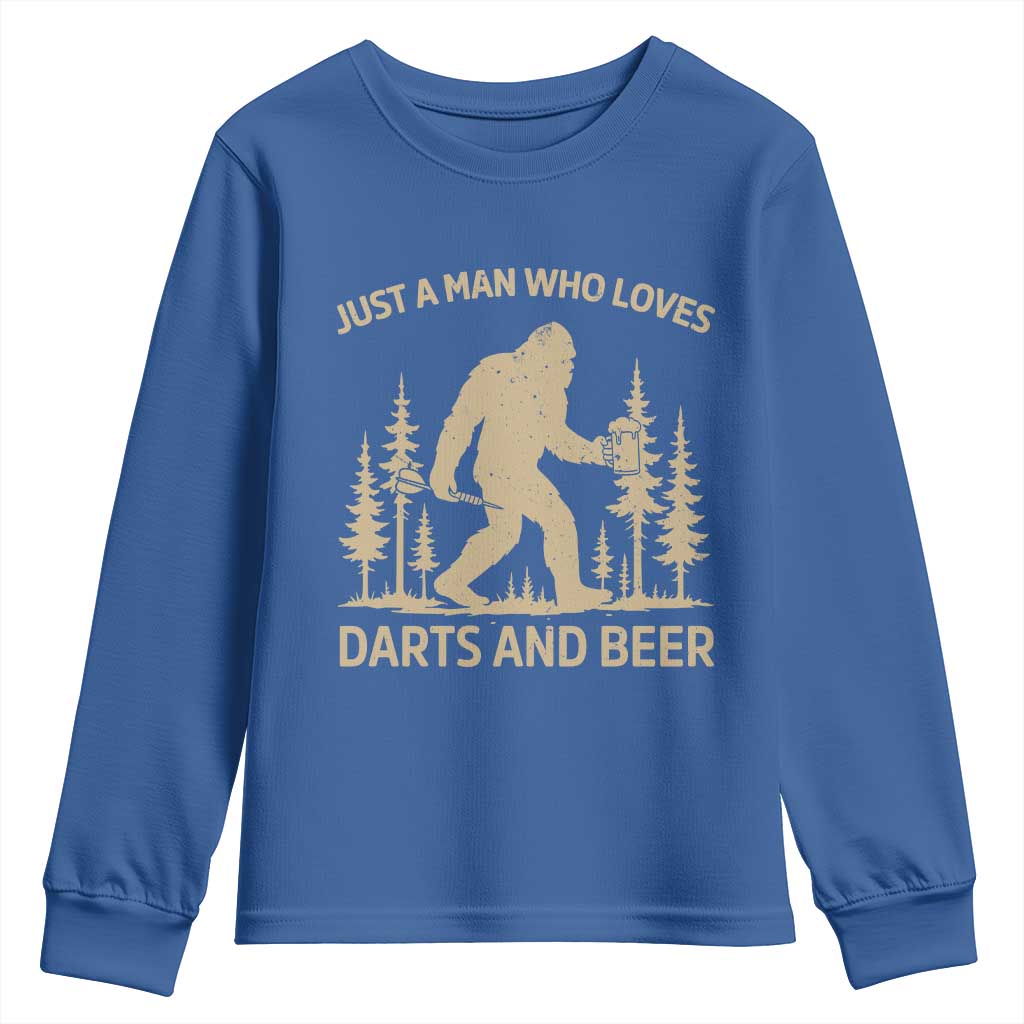 Funny Bigfoot Just A Man Who Loves Darts And Beer Gift Youth Sweatshirt TS12 Royal Blue Print Your Wear