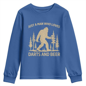 Funny Bigfoot Just A Man Who Loves Darts And Beer Gift Youth Sweatshirt TS12 Royal Blue Print Your Wear