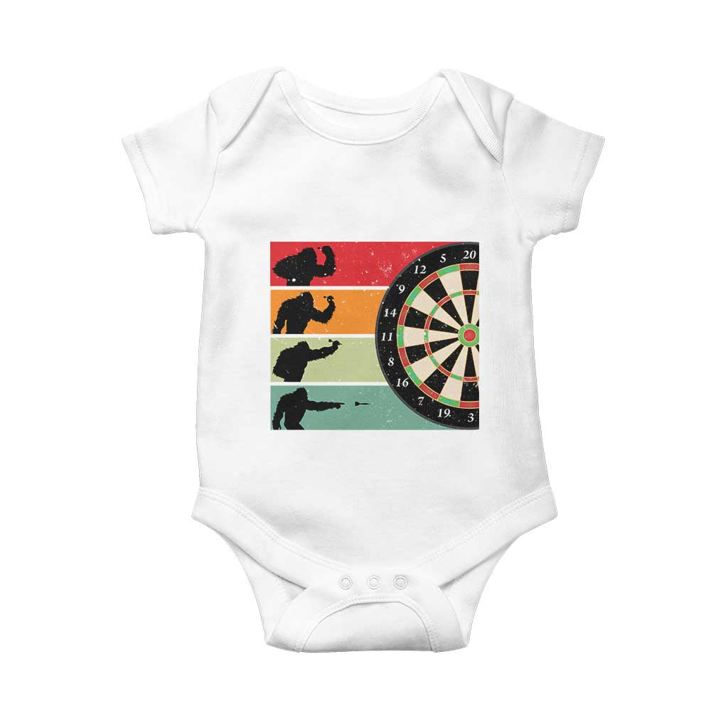 Funny Bigfoot Dart Player Crytid Sunset Retro Vintage Baby Onesie Dartist Gift TS12 White Print Your Wear