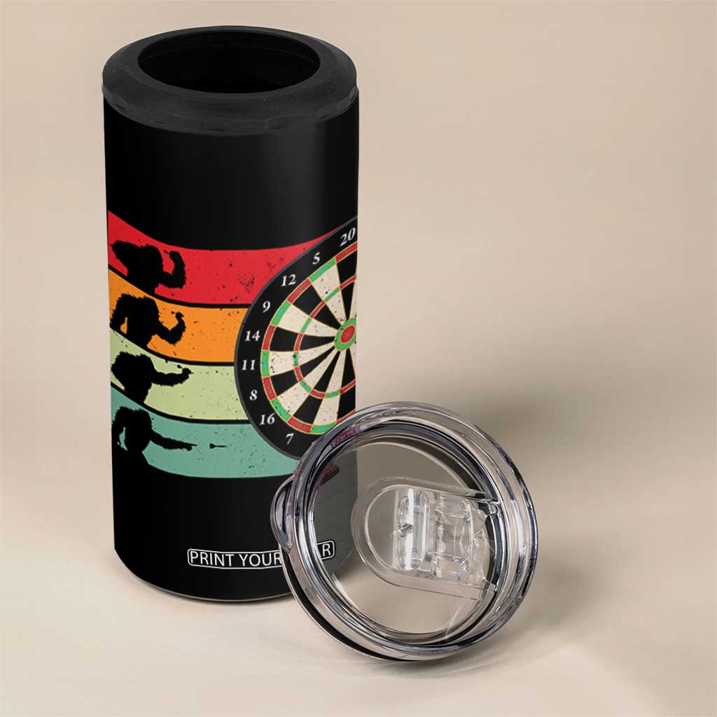 Funny Bigfoot Dart Player Crytid Sunset Retro Vintage 4 in 1 Can Cooler Tumbler Dartist Gift TS12 Print Your Wear