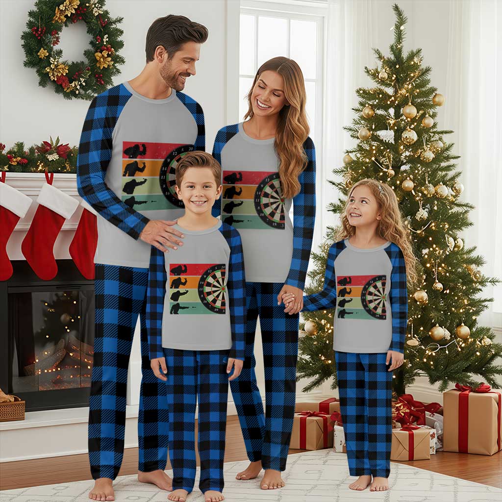 Funny Bigfoot Dart Player Crytid Sunset Retro Vintage Plaid Pajama Set Dartist Gift TS12 Blue Plaid Print Your Wear