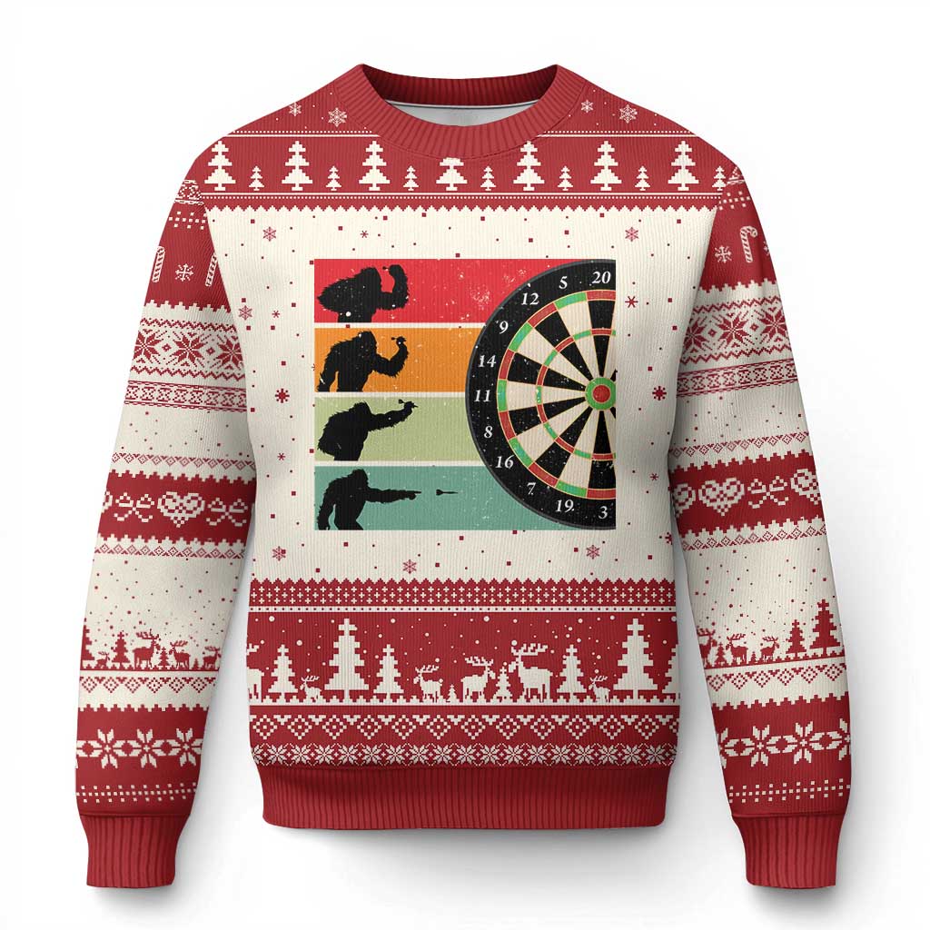 Funny Bigfoot Dart Player Crytid Sunset Retro Vintage Ugly Christmas Sweater Dartist Gift TS12 Beige Red Print Your Wear