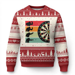 Funny Bigfoot Dart Player Crytid Sunset Retro Vintage Ugly Christmas Sweater Dartist Gift TS12 Beige Red Print Your Wear