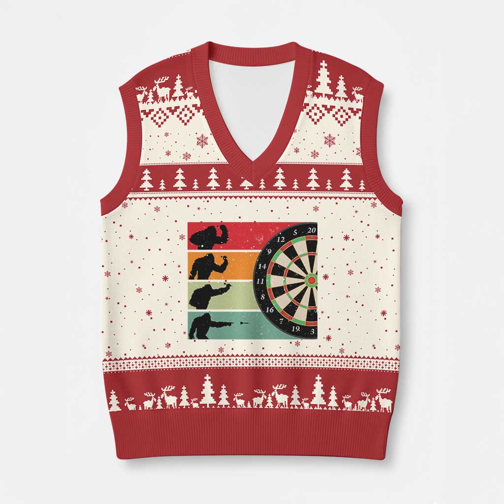 Funny Bigfoot Dart Player Crytid Sunset Retro Vintage V-Neck Knit Sweater Vest Dartist Gift TS12 Beige Red Print Your Wear