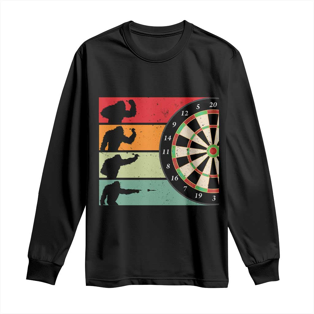 Funny Bigfoot Dart Player Crytid Sunset Retro Vintage Long Sleeve Shirt Dartist Gift TS12 Black Print Your Wear