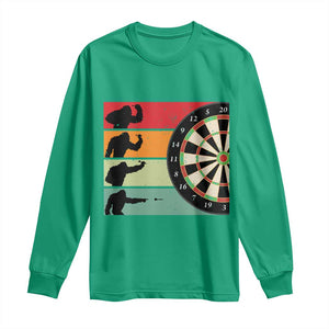 Funny Bigfoot Dart Player Crytid Sunset Retro Vintage Long Sleeve Shirt Dartist Gift TS12 Irish Green Print Your Wear