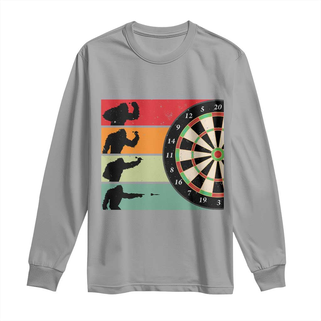 Funny Bigfoot Dart Player Crytid Sunset Retro Vintage Long Sleeve Shirt Dartist Gift TS12 Sport Gray Print Your Wear
