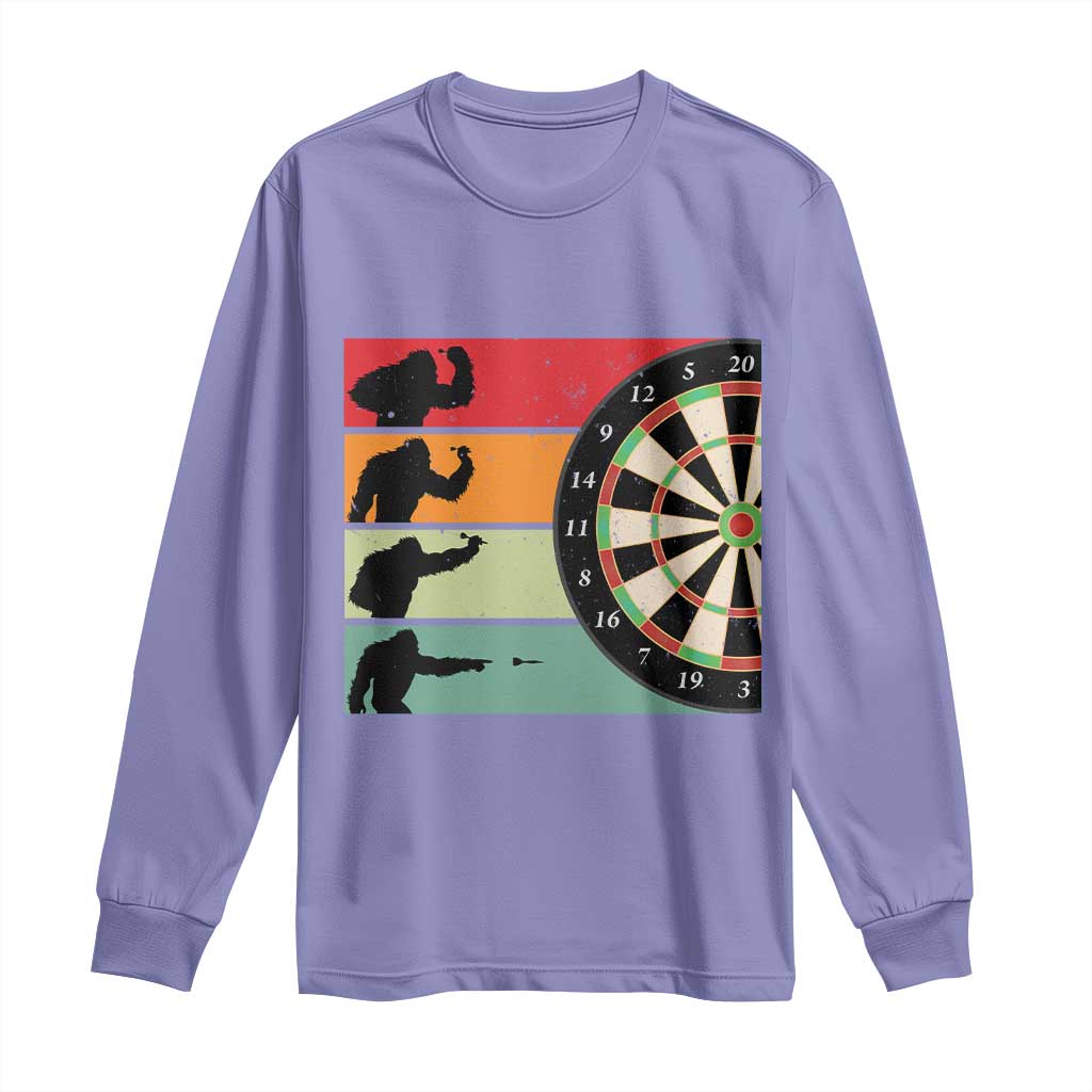 Funny Bigfoot Dart Player Crytid Sunset Retro Vintage Long Sleeve Shirt Dartist Gift TS12 Violet Print Your Wear