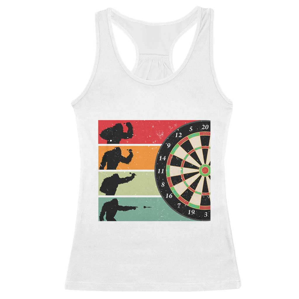 Funny Bigfoot Dart Player Crytid Sunset Retro Vintage Racerback Tank Top Dartist Gift TS12 White Print Your Wear