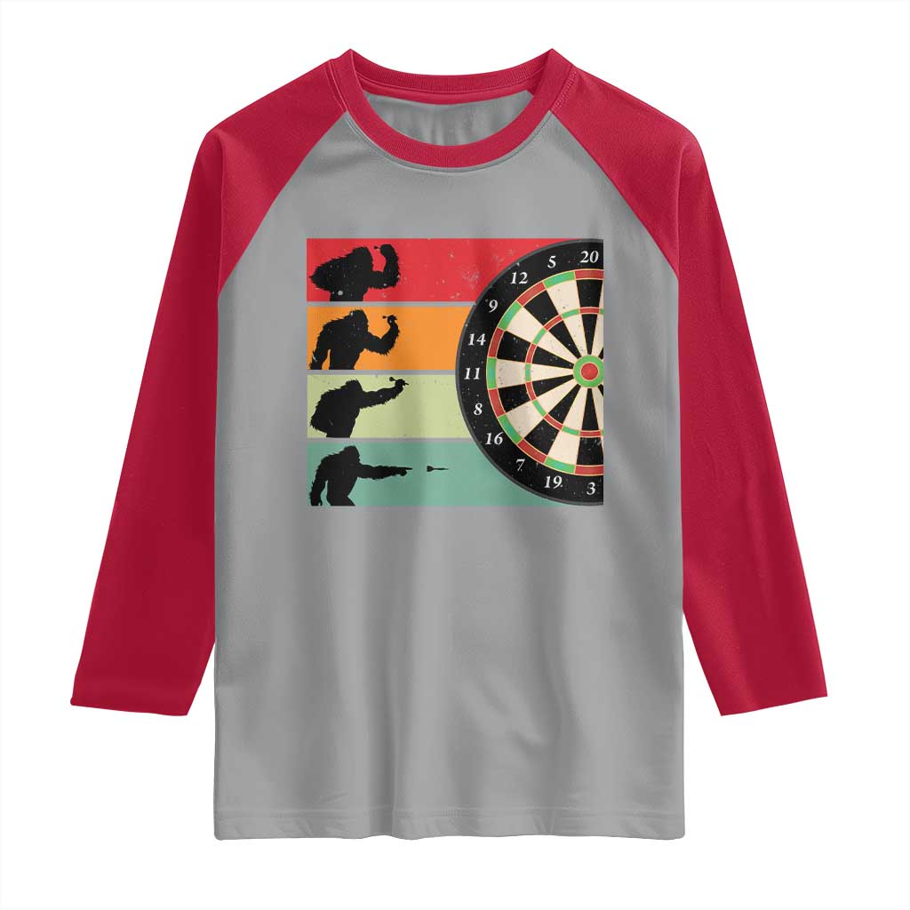 Funny Bigfoot Dart Player Crytid Sunset Retro Vintage Raglan Shirt Dartist Gift TS12 Sport Gray Red Print Your Wear