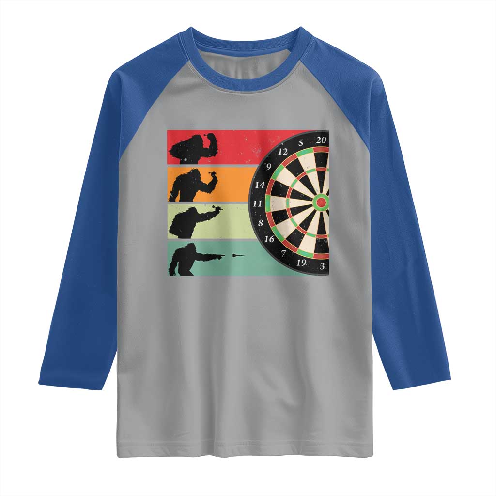 Funny Bigfoot Dart Player Crytid Sunset Retro Vintage Raglan Shirt Dartist Gift TS12 Sport Gray Royal Print Your Wear