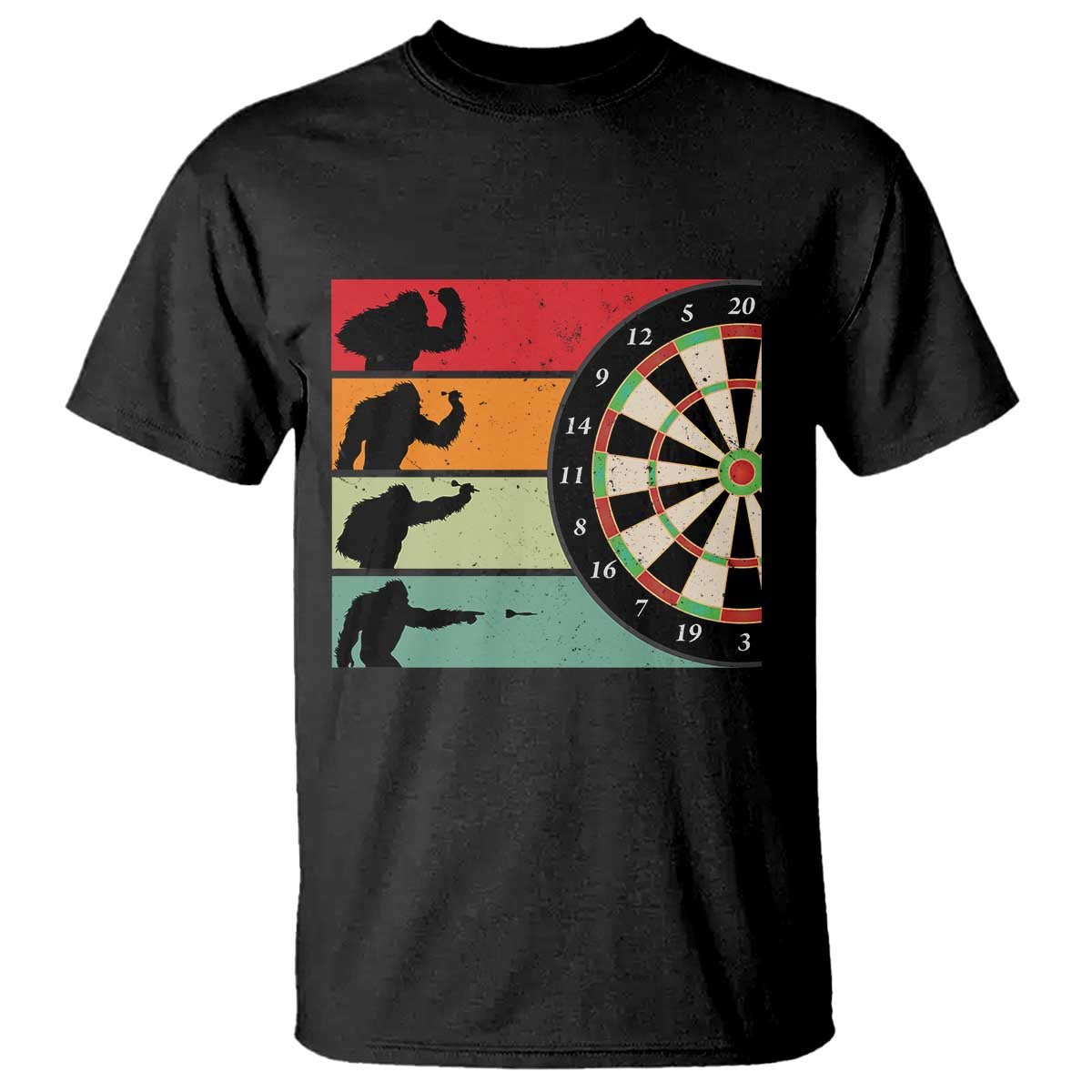 Funny Bigfoot Dart Player Crytid Sunset Retro Vintage T Shirt Dartist Gift TS12 Black Print Your Wear