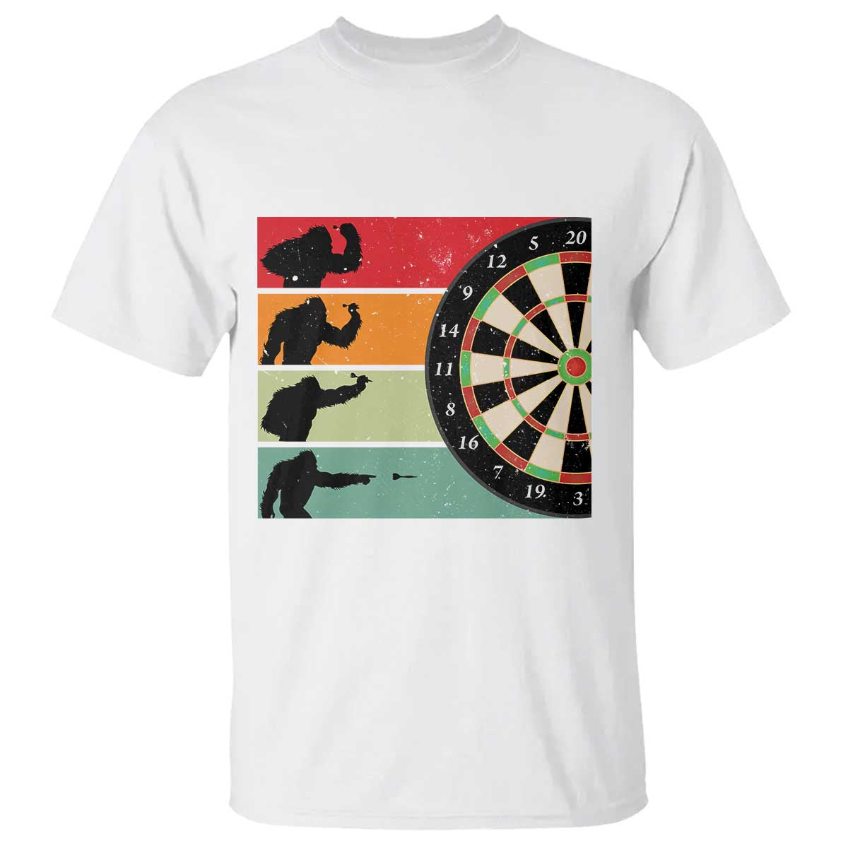 Funny Bigfoot Dart Player Crytid Sunset Retro Vintage T Shirt Dartist Gift TS12 White Print Your Wear